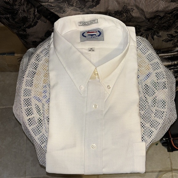 ALL AMERICAN MENS WRINKLE FREE LONG SLEEVE WHITE SHIRT 19 34/35 - Picture 9 of 12